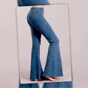 Chatoyant Steele Blue Stretch Lounge Flare Pants M Fringe